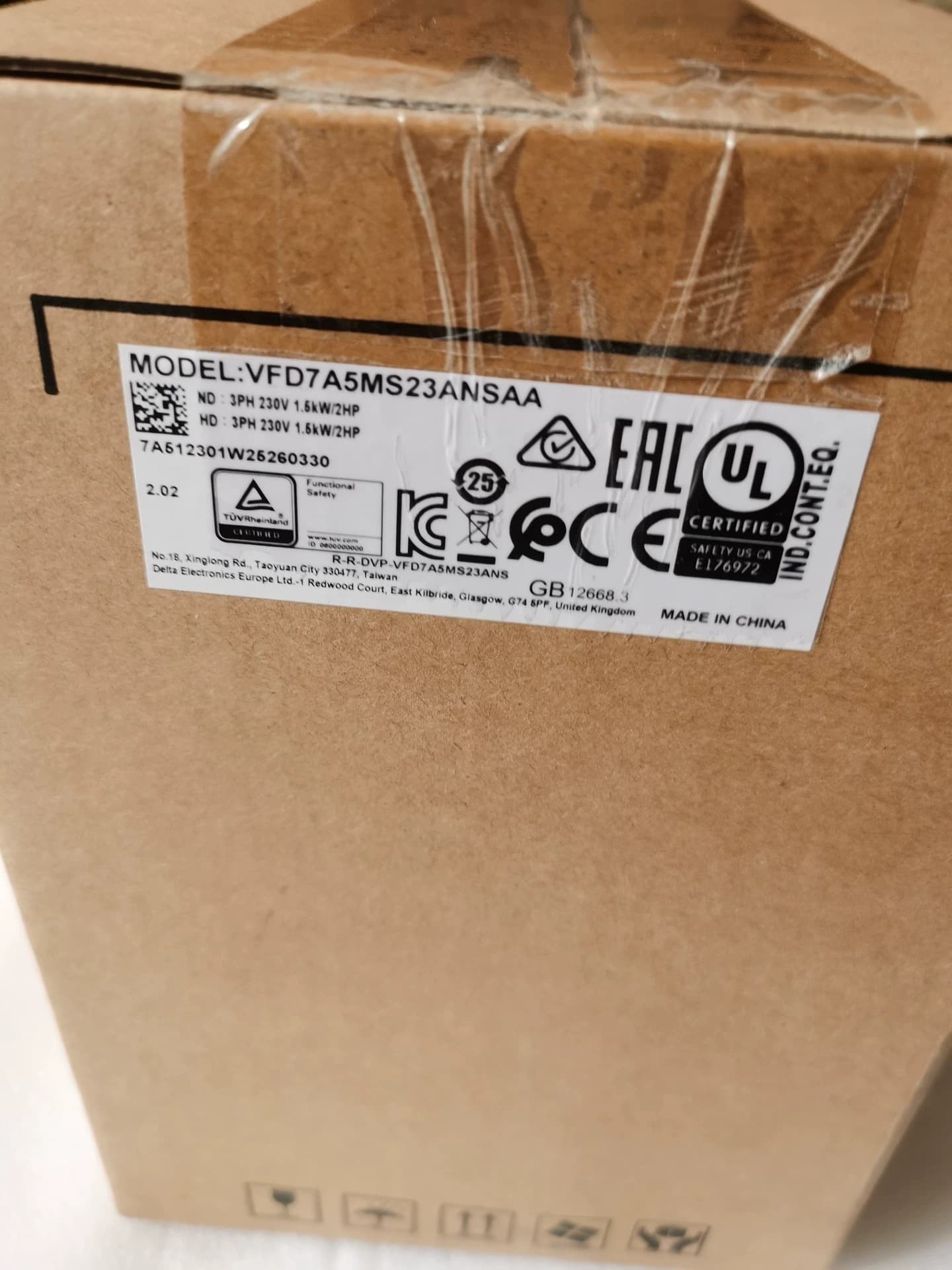 100% helt ny original og ægte Delta VFD7A5MS23ANSAA 1,5KW trefaset220V frekvensomformere Drive Servo Motor