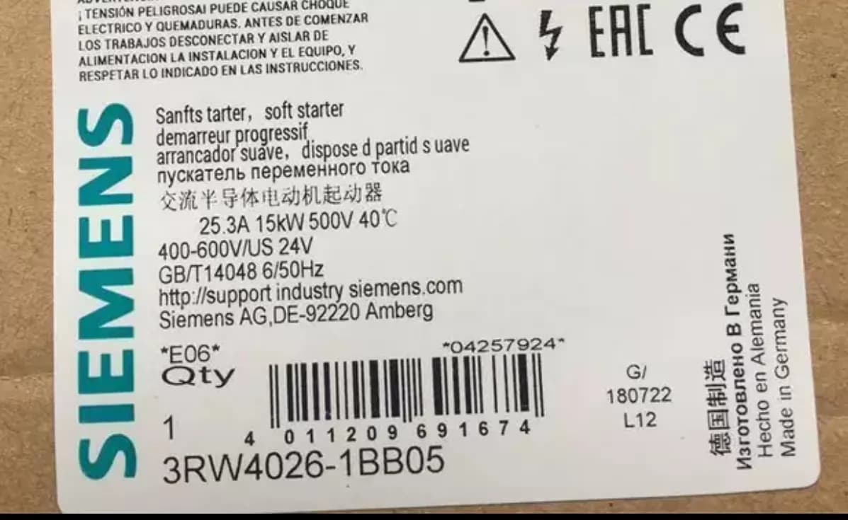 Splinterny, ægte, fabriksrettet Siemens 3RW4026-1BB05 Soft Starter SIRIUS SOFT STARTER