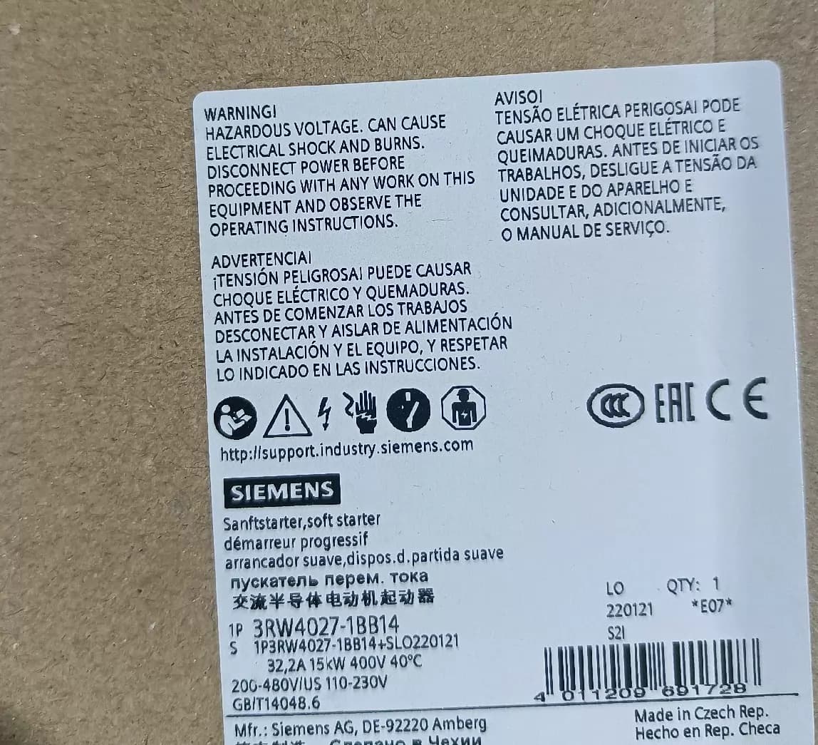 Splinterny, ægte, fabriksindstillet Siemens 3RW4027-1BB14 Soft Starter SIRIUS SOFT STARTER