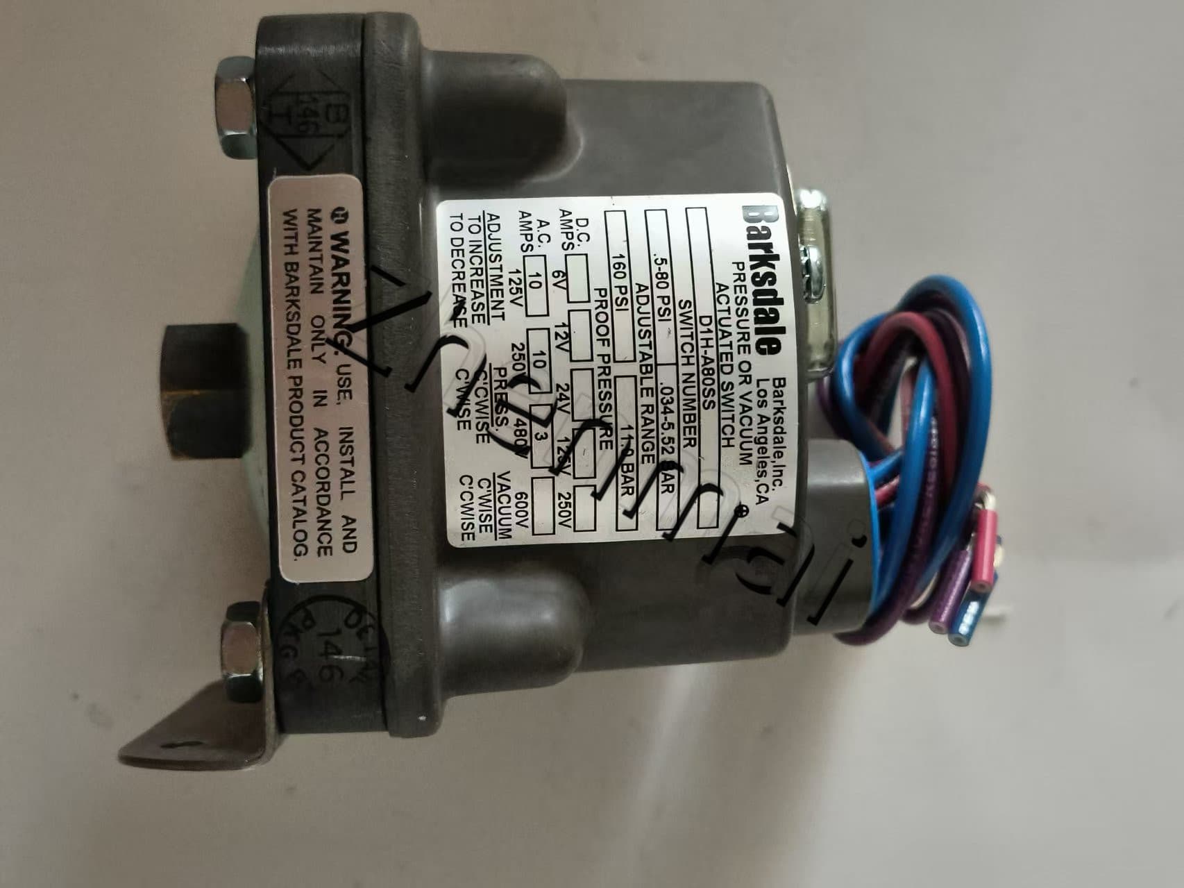 Splinterny original Barksdale D1H-A80SS Tryksensor Niveauafbryder Flowkontakt Trykafbryder Hurtig levering